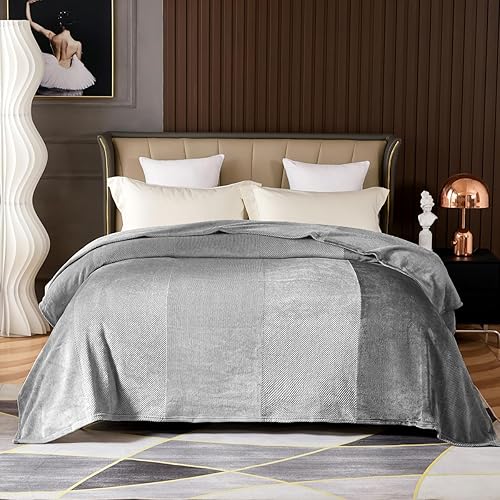 Miniatura 3 de Romint Manta de forro polar de invierno de tamaño King 3D Jacquard cálido degradado para cama, manta suave y gruesa para sofá, gris oscuro
