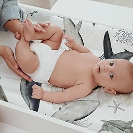 Gllquen Baby Bassinet Sheets Set 2-Pack, Breathable Cozy Bassinet Fitted Sheet Universal Fit Standard Mattress Oval Rectangle Cradle Baby Sheets for Baby Boy Girls Unisex 32x16 (Sea Turtle)