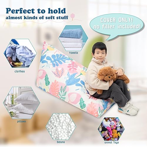 Miniatura 4 de LOLOMLO Funda para puf de almacenamiento de animales de peluche, 52 x 31 pulgadas, puf extra grande con cremallera YKK, sofá de asiento sentado para