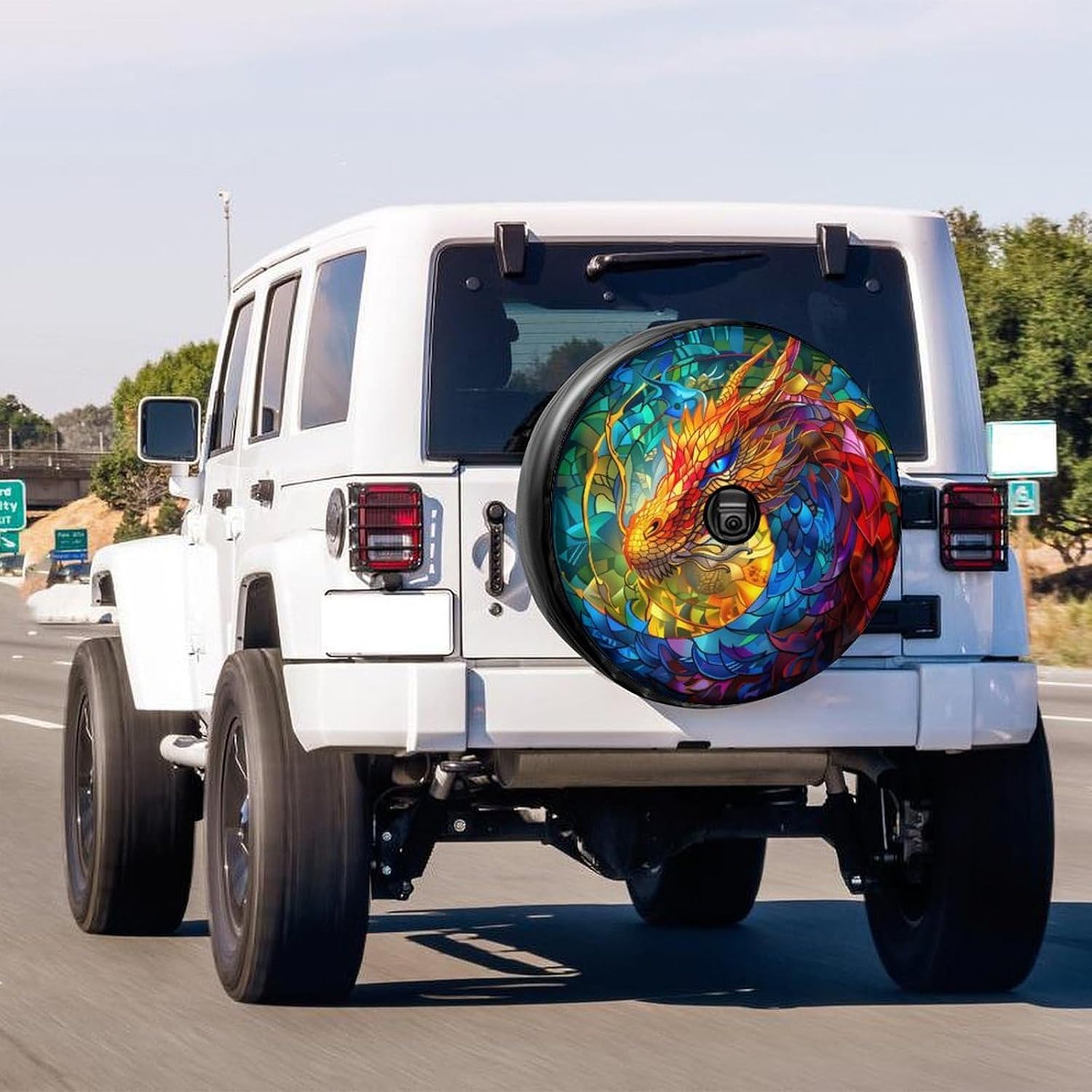 Colorful Dragon Leather Spare Tire Cover with Backup Camera Hole Wheel Cover for Wrangler JL 17inch