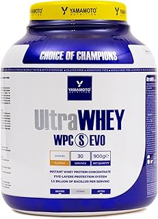 YAMAMOTO NUTRITION Ultra Whey WPC S EVO 900 g, 100% proteine del siero di latte concentrate ed istantanee, integratore con l’aggiunta di 15 miliardi di Bacillus per massimizzarne l’assimilazione
