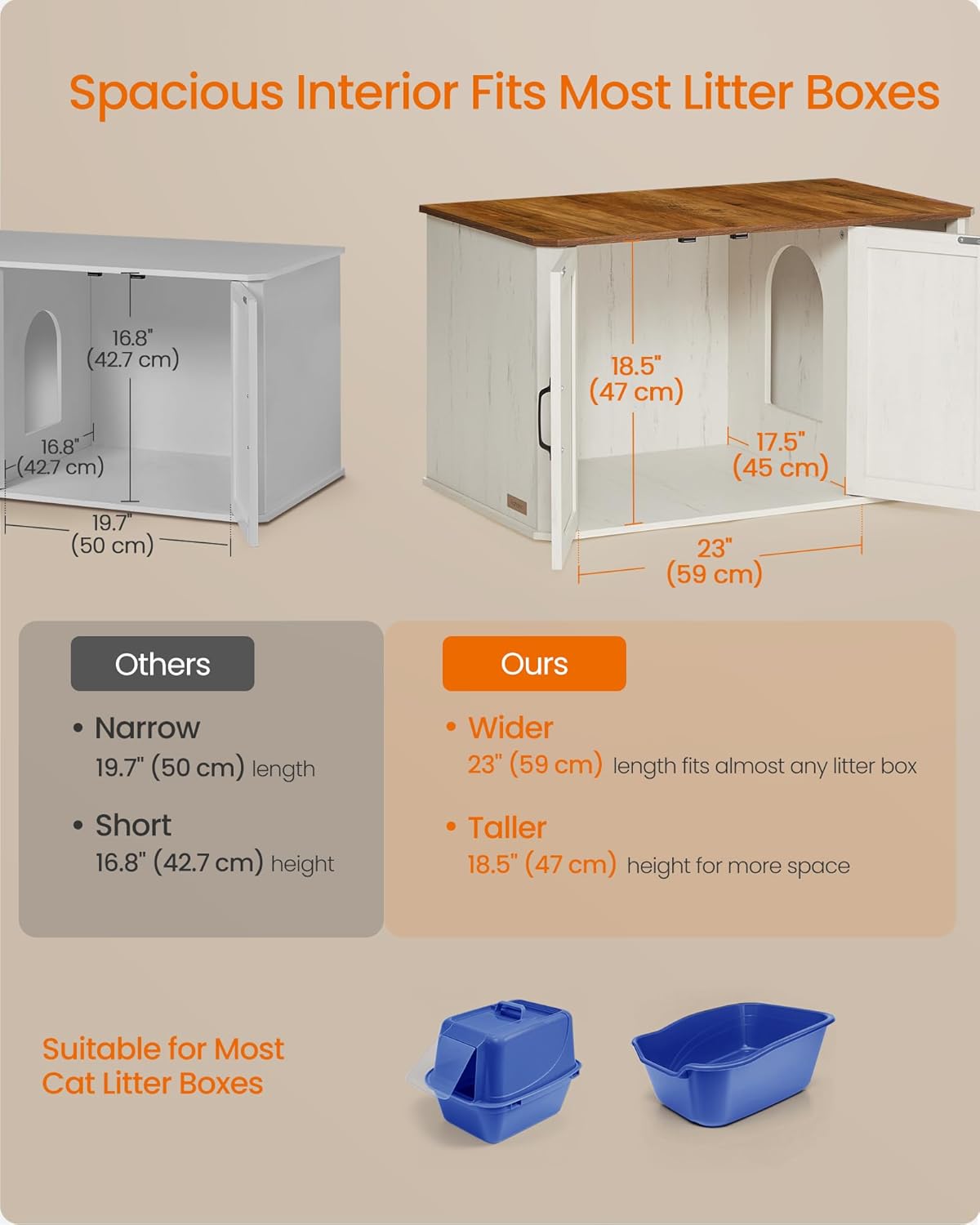 Feandrea Litter Box Enclosure, Modern Cat Litter Box Furniture Hidden, Front Entry, Double Doors, Handles, Cat House, Side End Table, 33.5 x 19 x 19.5 Inches, Honey Brown and Rustic White UPCL012K01