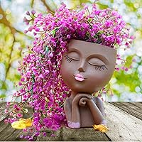 Vista 16 de Macetero de Cabeza con Cara, Macetas Divertidas con Cabezas, Macetas Lindas con Caras de Niña, Macetas Decorativas para Flores, Macetas Lindas