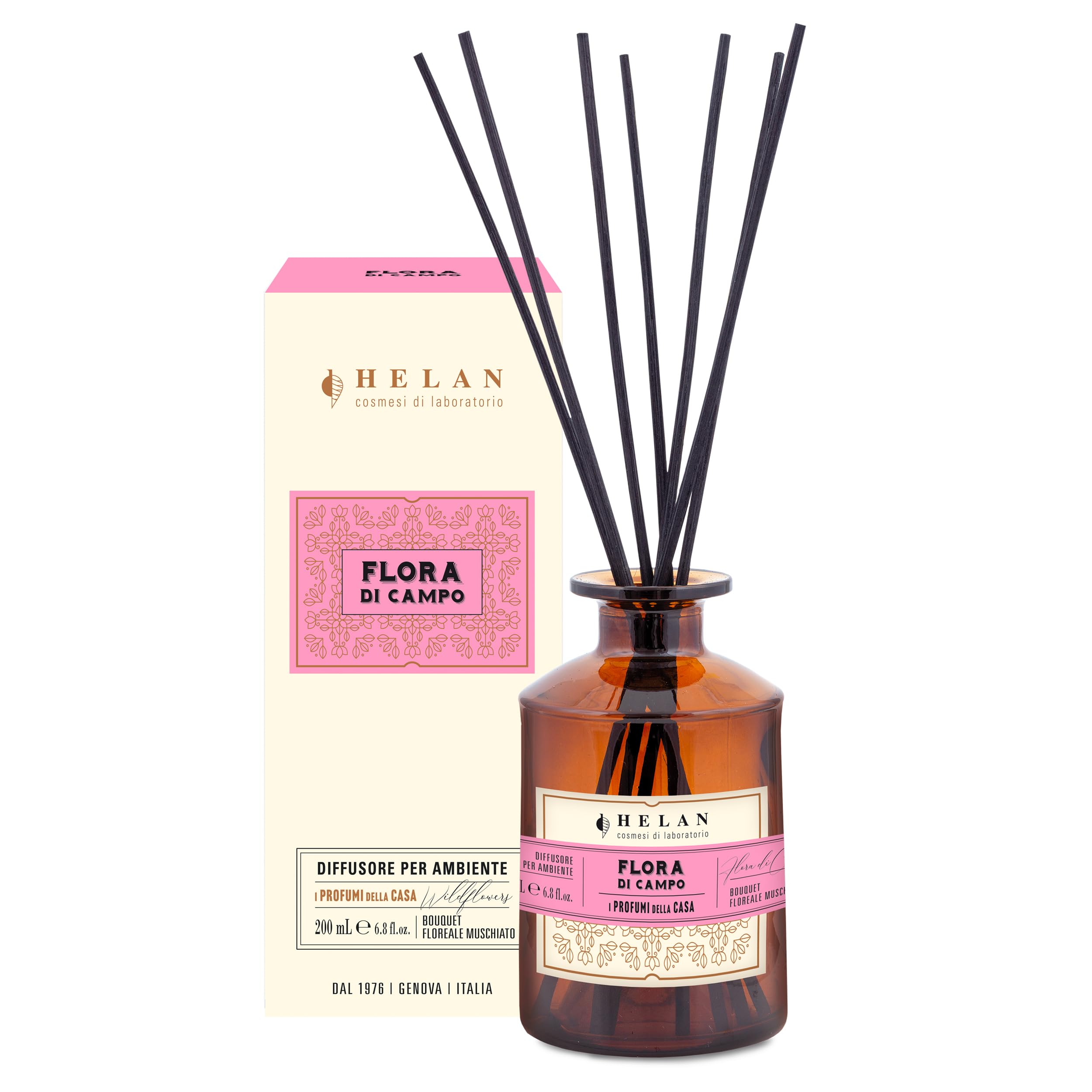 Helan Flora di Campo, Profumo Bastoncini per Diffusori dalle Note Floreali Muschiate-Idee Regalo Deodorante e Profumatori Ambiente, 200 ml-Made in Italy