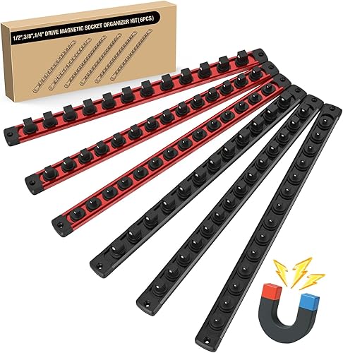 Vista 72 de GOOACC Organizador magnético de enchufes de 1/4 de pulgada, 2 piezas de soporte métrico SAE, bandeja organizadora de enchufes de 1/4 de pulgada