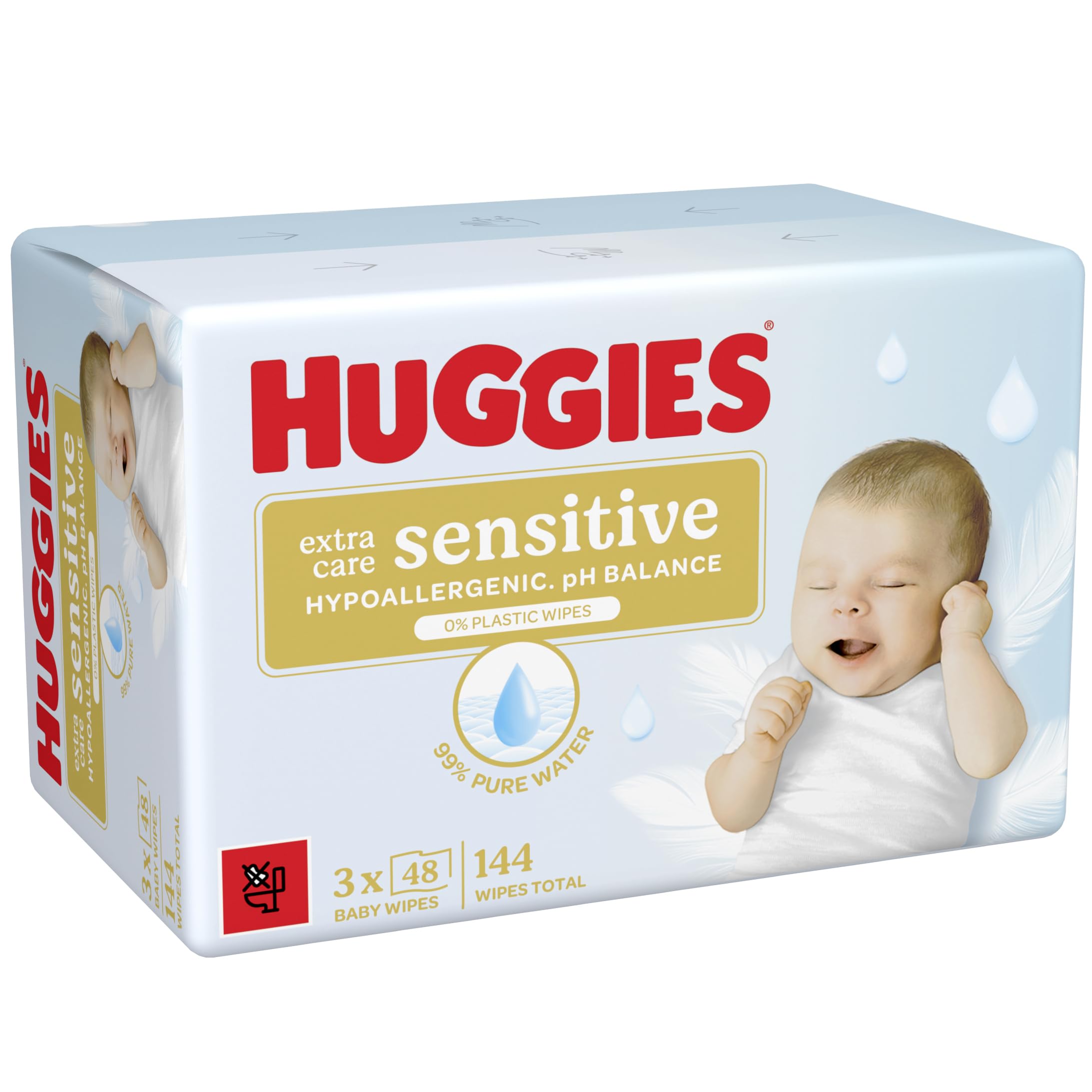 Huggies Pure Extra Care Sensitive Baby-Feuchttücher, 99 Prozent Wasser, ohne Plastik, parfümfrei