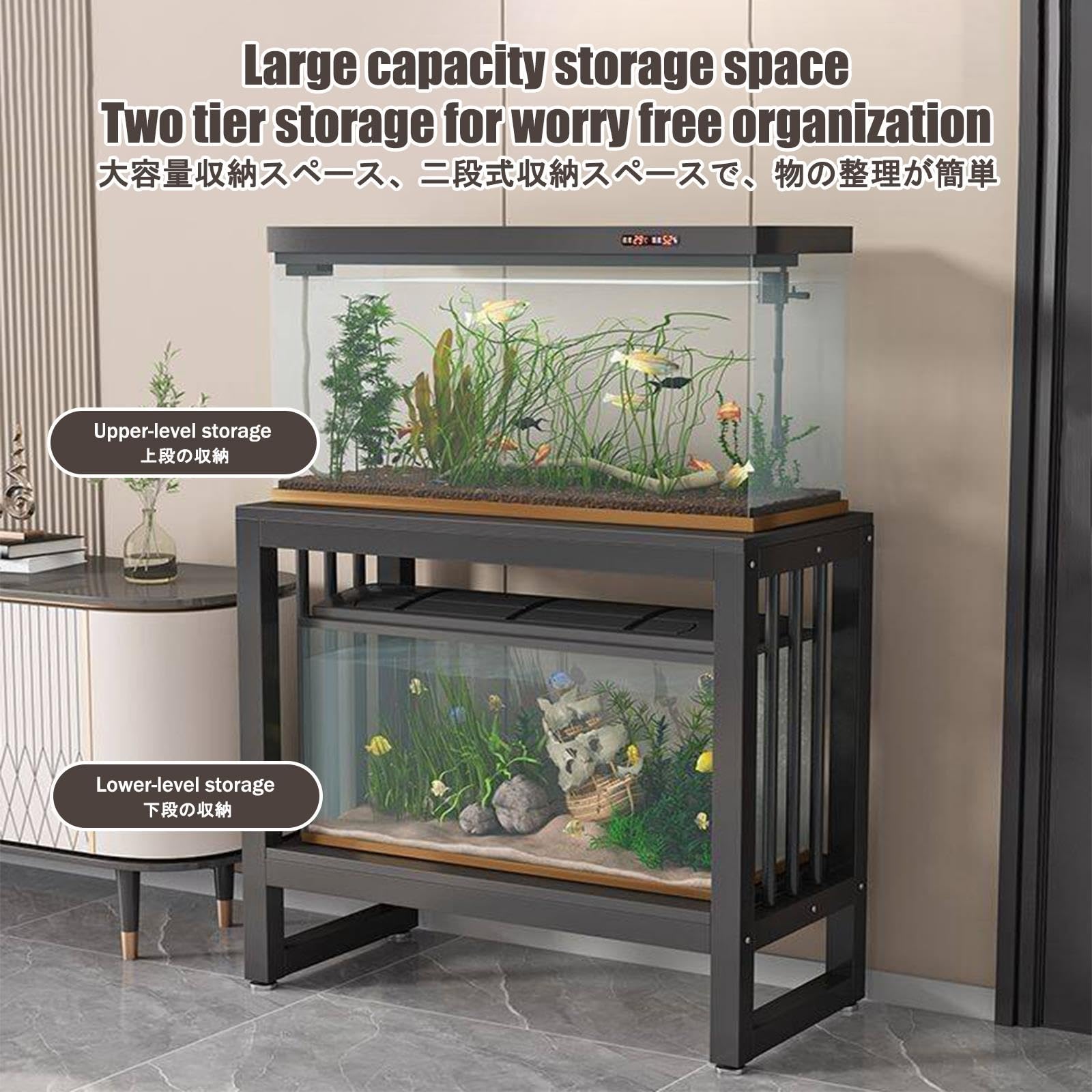 Mobile per Acquario, Base per Acquari, Carico di 120 kg | Telaio in Acciaio Ispessito, Piastre di Rinforzo, Robusto e Stabile(A,90x50x80cm/35.4x19.7x31.5in)