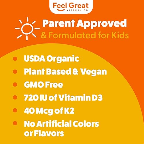 Miniatura 6 de Feel Great USDA - Gotas de vitamina D líquida orgánica para bebés y niños pequeños (2 onzas) con K2 para absorción  Vitamina D para niños apoya el
