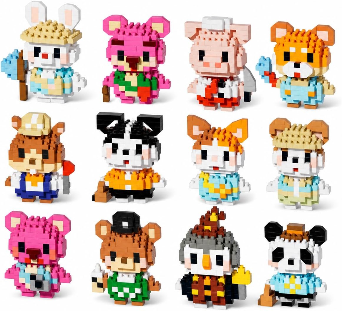 Mini Micro Animal Building Blocks Set, 12 Collectible Mini Animals, DIY Desk Display Ornaments, Stress Relief Craft Model, Handmade Gift for Building Enthusiasts