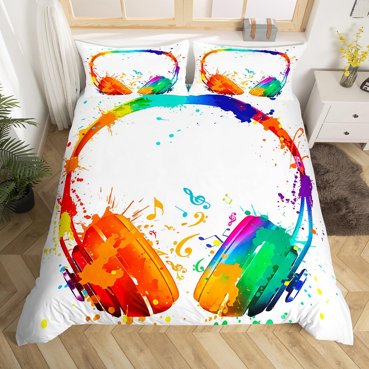 Parure de lit écouteurs musique pour relooker la chambre ado avec un style graffiti coloré