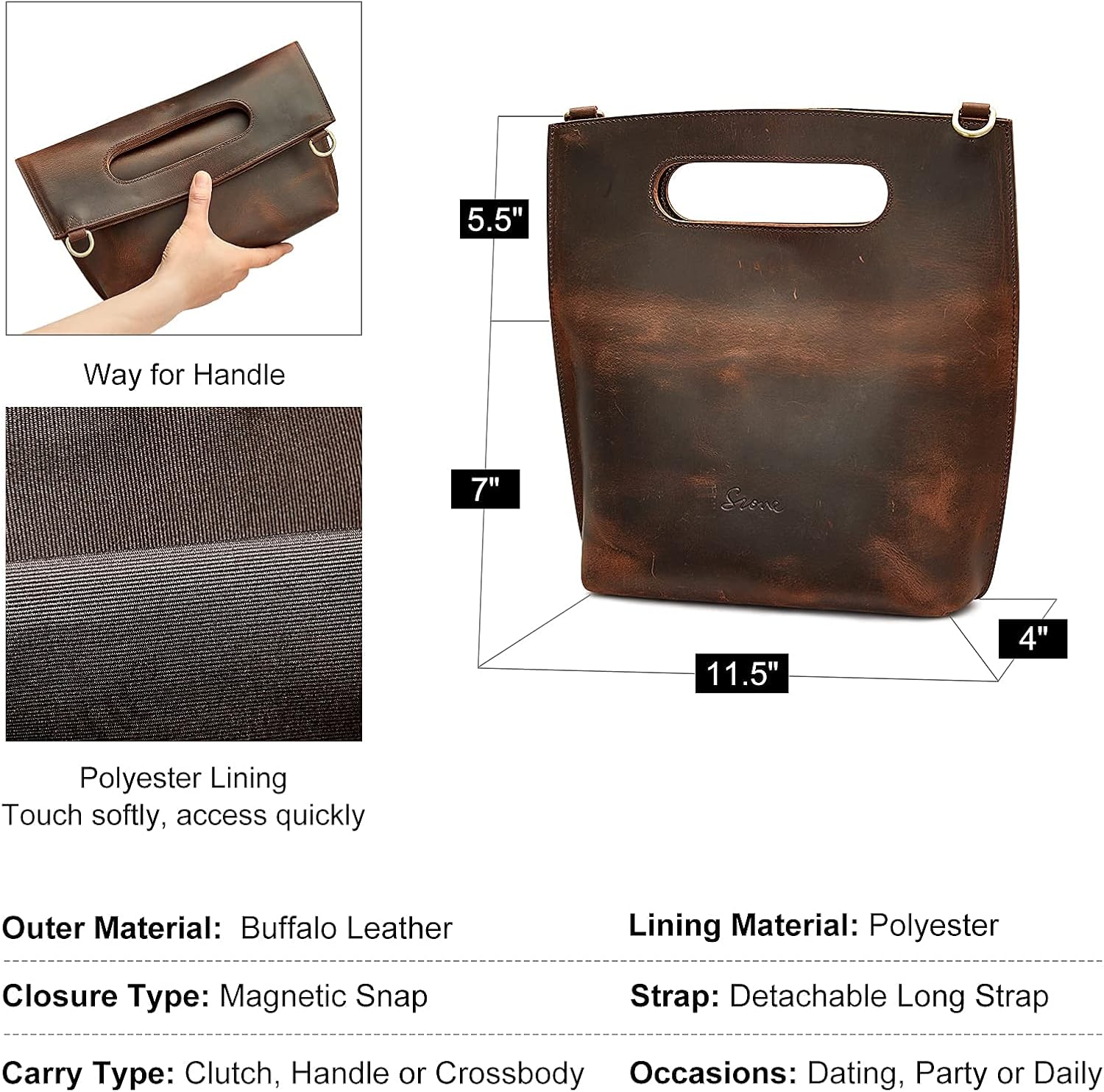 S-ZONE Women Genuine Leather Tote Bag Shoulder Handbag Vintage Crossbody Purse with Clutch Bag