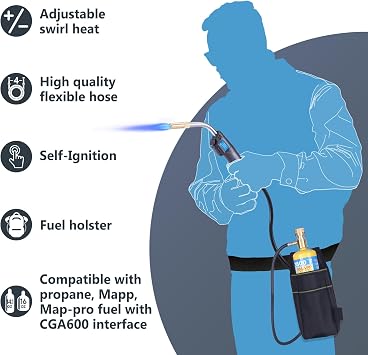 MAPP Map Gas Torch Kit with Holster, Adjustment Knob Trigger Start Propane Hose Torch for Brazing, Soldering, Welding, Plumbing, HVAC