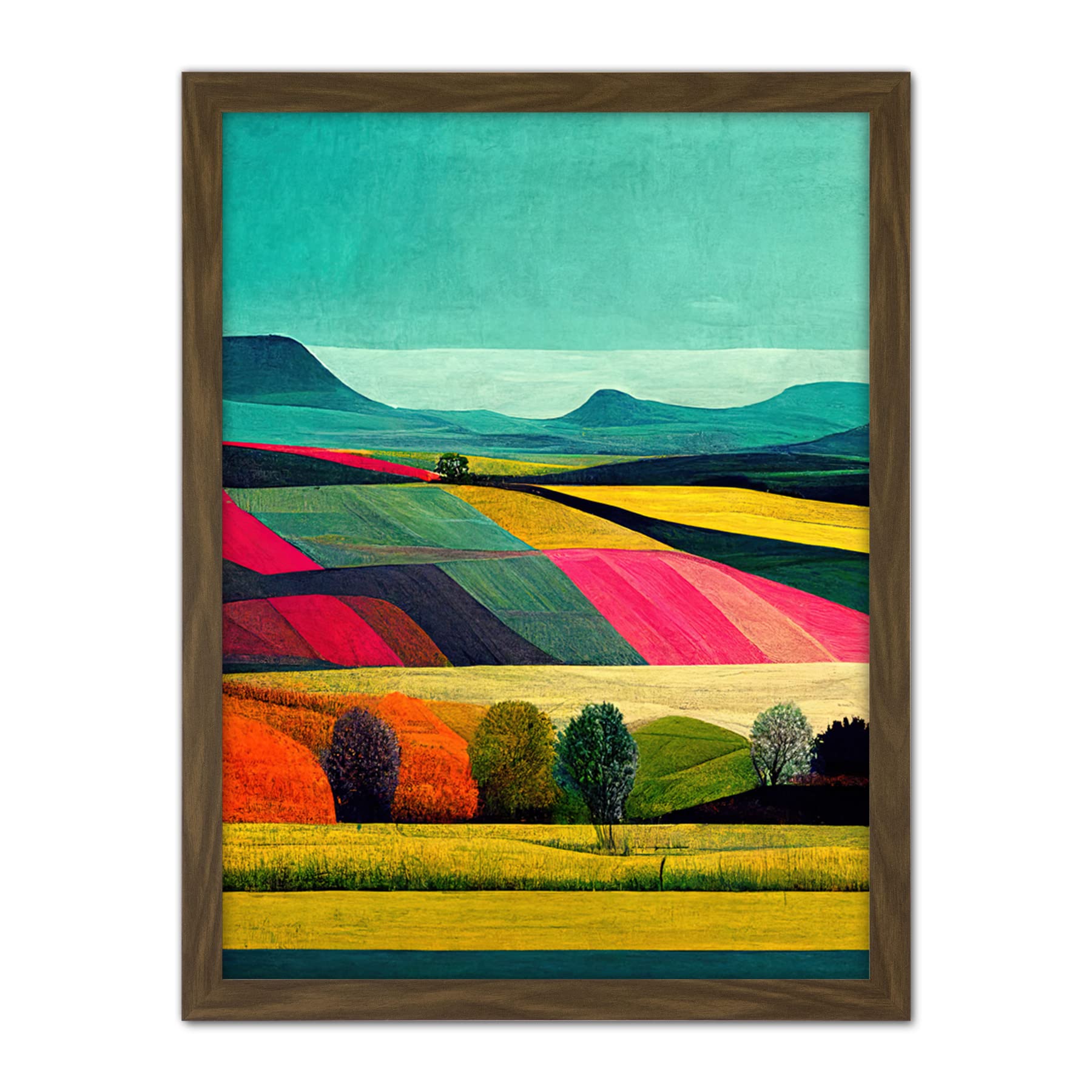 Wee Blue Coo Colourful Bright Countryside Fields Landscape Painting Artwork Framed Wall Art Print 18X24 Inch