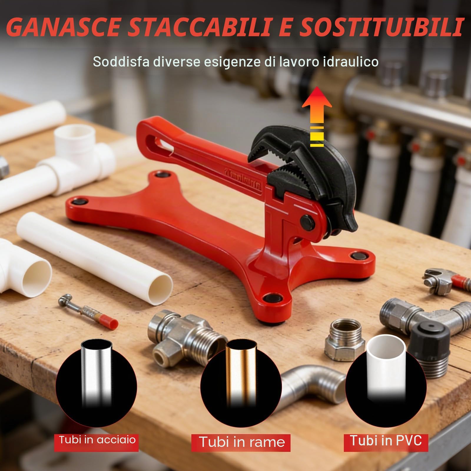 Qivine Pipe Staffe con Chiave Inglese, Morsa Tightening Visa per Tubi da 1/8 A 1-1/2 Pollici, Autoserrante Multifunzionale Tool per La Manutenzione Della Valvola, Alta Quota, Spazi Ristretti