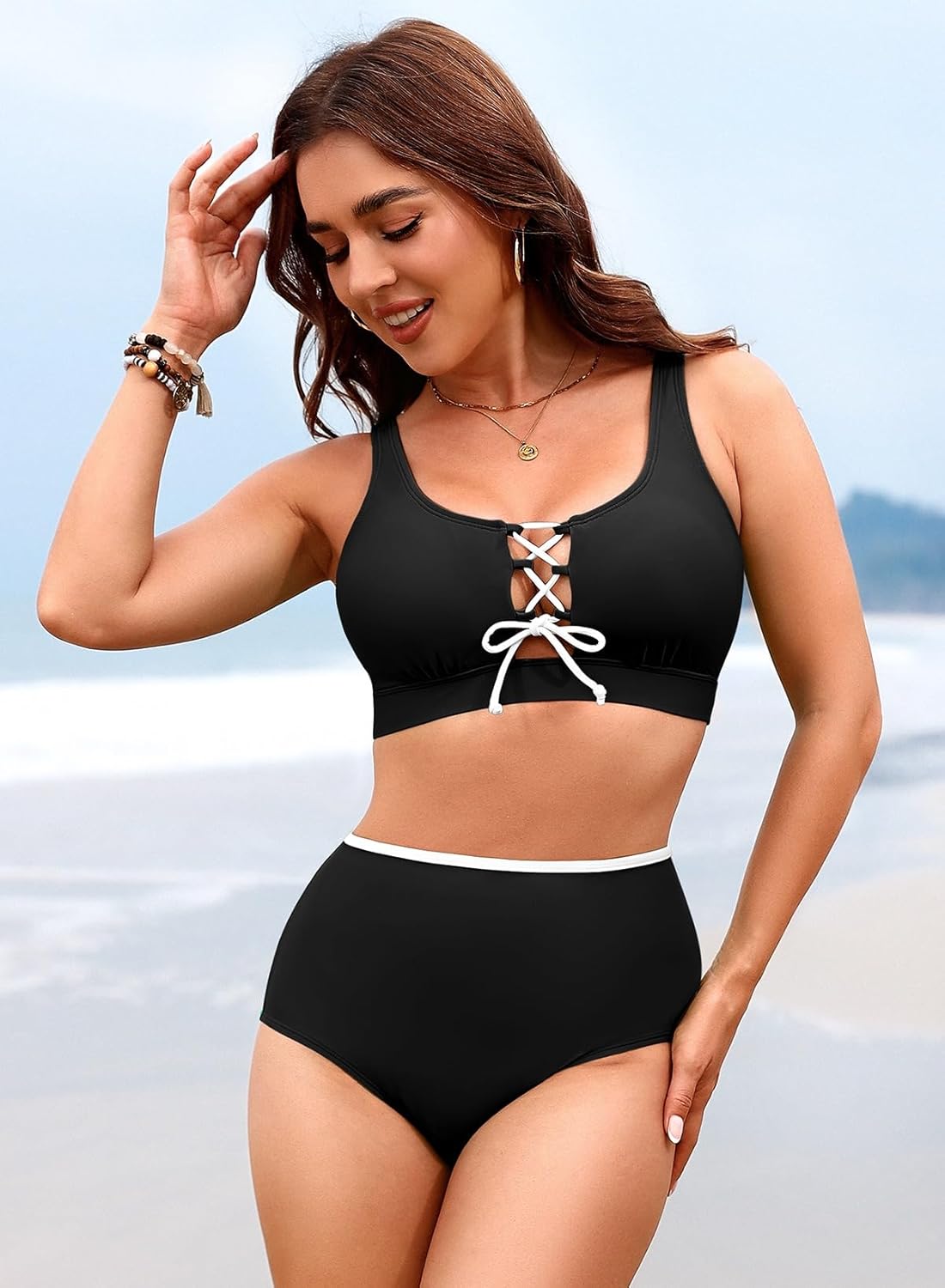 PINK QUEEN High Waisted Bikini Sets for Women 2026 Two Piece Tummy Control Swimsuit Cutout Cheeky Bathing Suit - Image 4