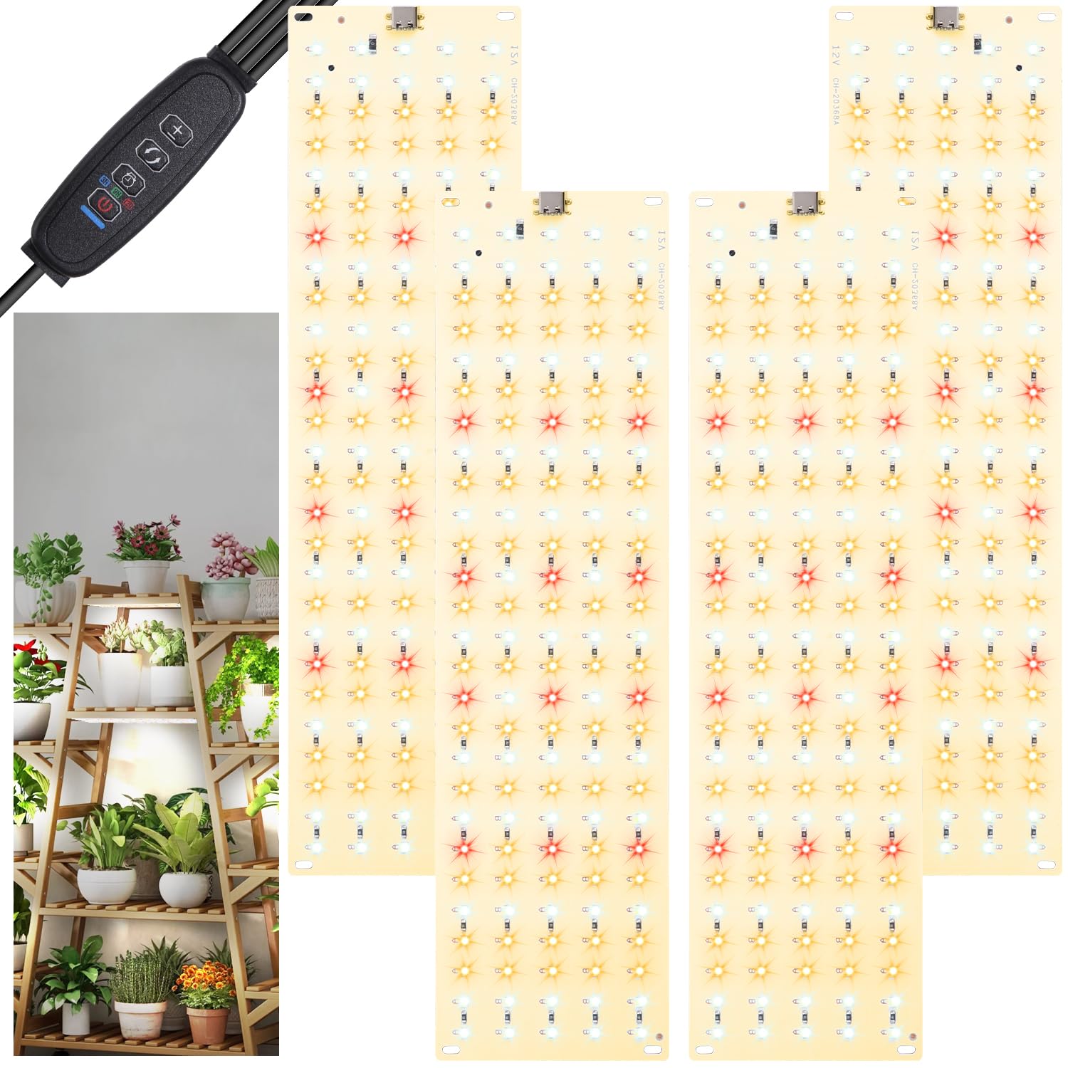 4 Pcs Lampe de Plante LED, Lampe Plante Interieur,Lampe pour Plante,Lampe Led Horticole,avec Minuterie de 3/9/12 Heures,10 Niveaux de Luminosité,pour Semis Succulentes Végétale Floraison(540 LEDs)