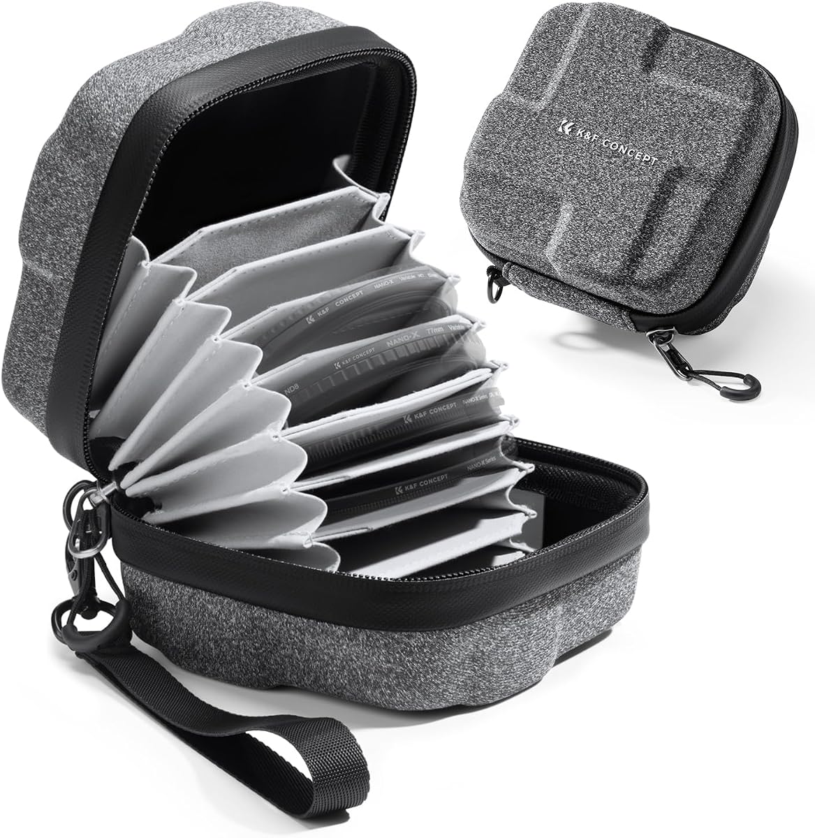 K&F CONCEPT Estuche para filtro de lentes 10 en 1, bolsa de filtro de hasta 82 mm | Bolsa de filtro de cámara de carcasa dura, correa de mano, impermeable, para filtro de cámara ND UV CPL, BF01