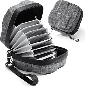 K&F Concept 10 in 1 Lens Filter Case, Hard Shell Camera Filter Pouch with Hand Strap, Waterproof Camera Lens Filter Storage Wallet for ND UV CPL Filter Pouch (10-Pockets Up to 82mm)