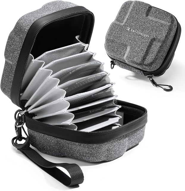 K&F Concept 10 in 1 Lens Filter Case, Hard Shell Camera Filter Pouch with Hand Strap, Waterproof Camera Lens Filter Storage Wallet for ND UV CPL Filter Pouch (10-Pockets Up to 82mm)