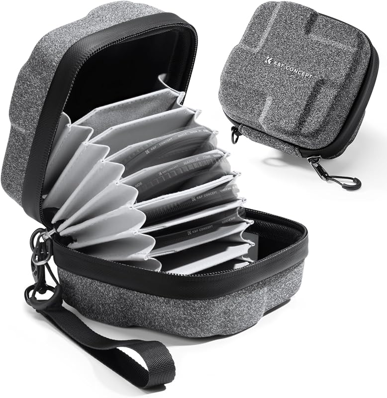 K&F CONCEPT Estuche para filtro de lentes 10 en 1, bolsa de filtro de hasta 82 mm | Bolsa de filtro de cámara de carcasa dura, correa de mano, impermeable, para filtro de cámara ND UV CPL, BF01