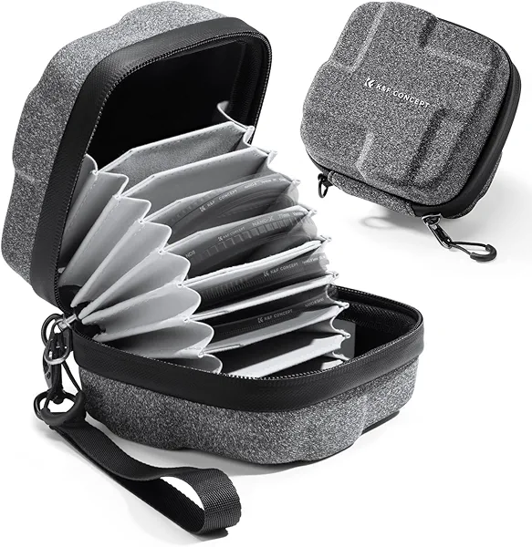 K&F Concept 10 in 1 Lens Filter Case, Hard Shell Camera Filter Pouch Up to 82mm with Hand Strap, Waterproof Camera Lens Filter Storage Wallet for ND UV CPL Filter Pouch