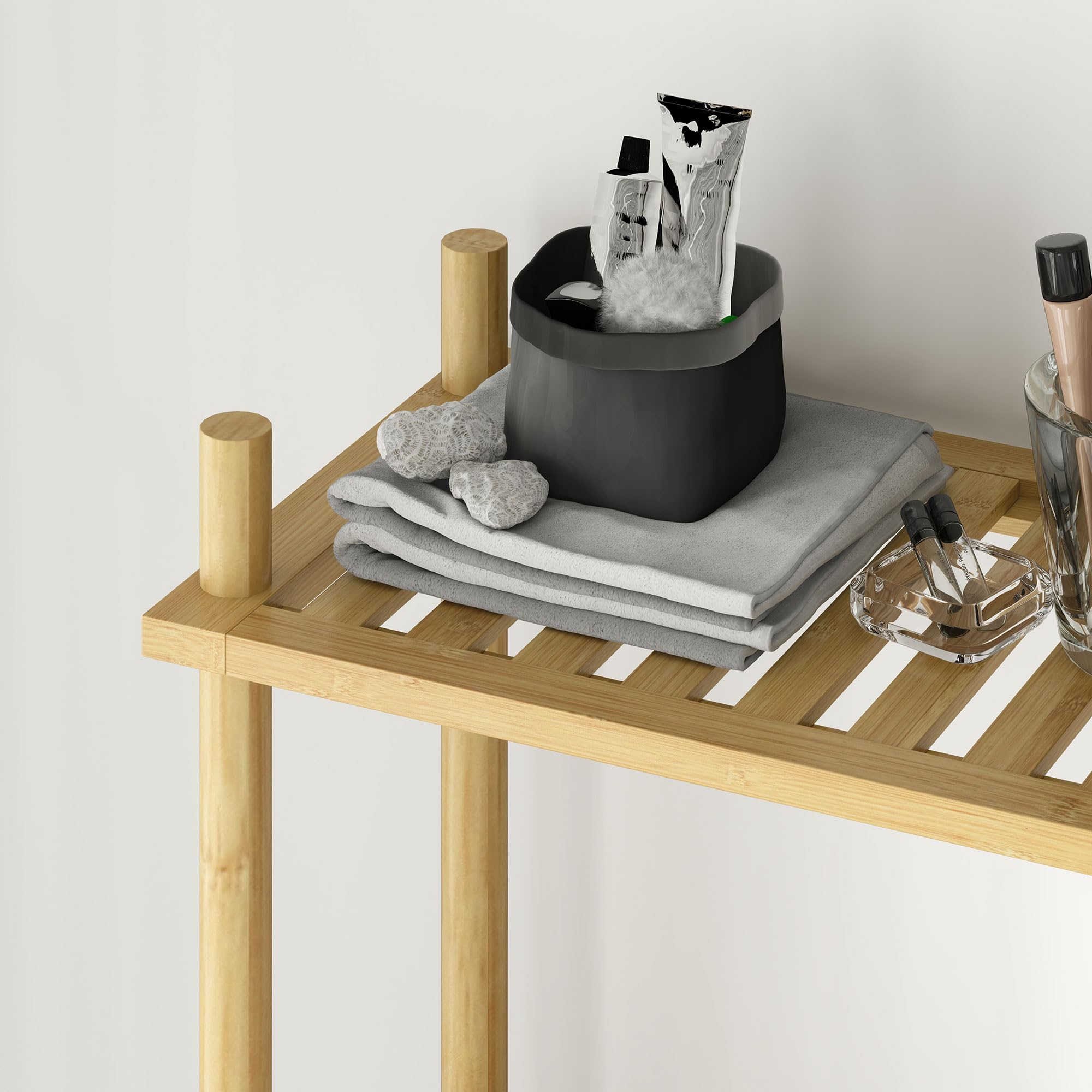 HOMCOM Scaffale da Bagno Sopra WC a 3 Ripiani, Mensola Portaoggetti da Bagno Salvaspazio in Bambù, Mobile Sopra Lavatrice per Lavanderia con Piedini Regolabili, Color Naturale