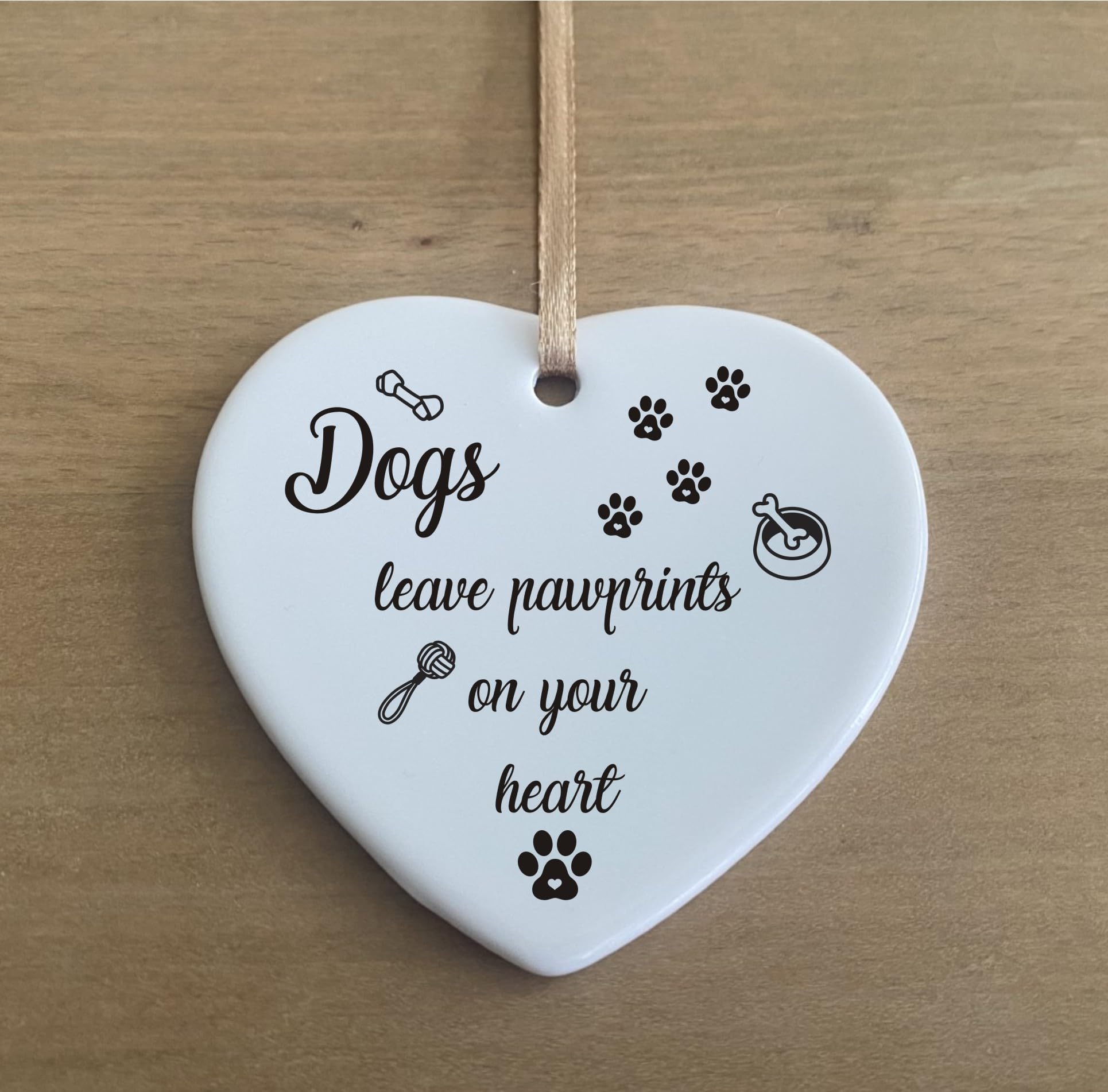 The Grafix Studio Gold Dogs Leave Footprints On The Heart Quote Ceramic Heart Shape Plaque Gift Sign Cr93