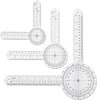 Prasacco Goniometer Set, 3 Pcs of 6/8/12 Inch Physical Therapy Protractor Tool Protractor Angle Ruler Measuring Tool Plastic 360 Degree Goniometer for Body Measuring Tape Goniometer Protractor Ruler