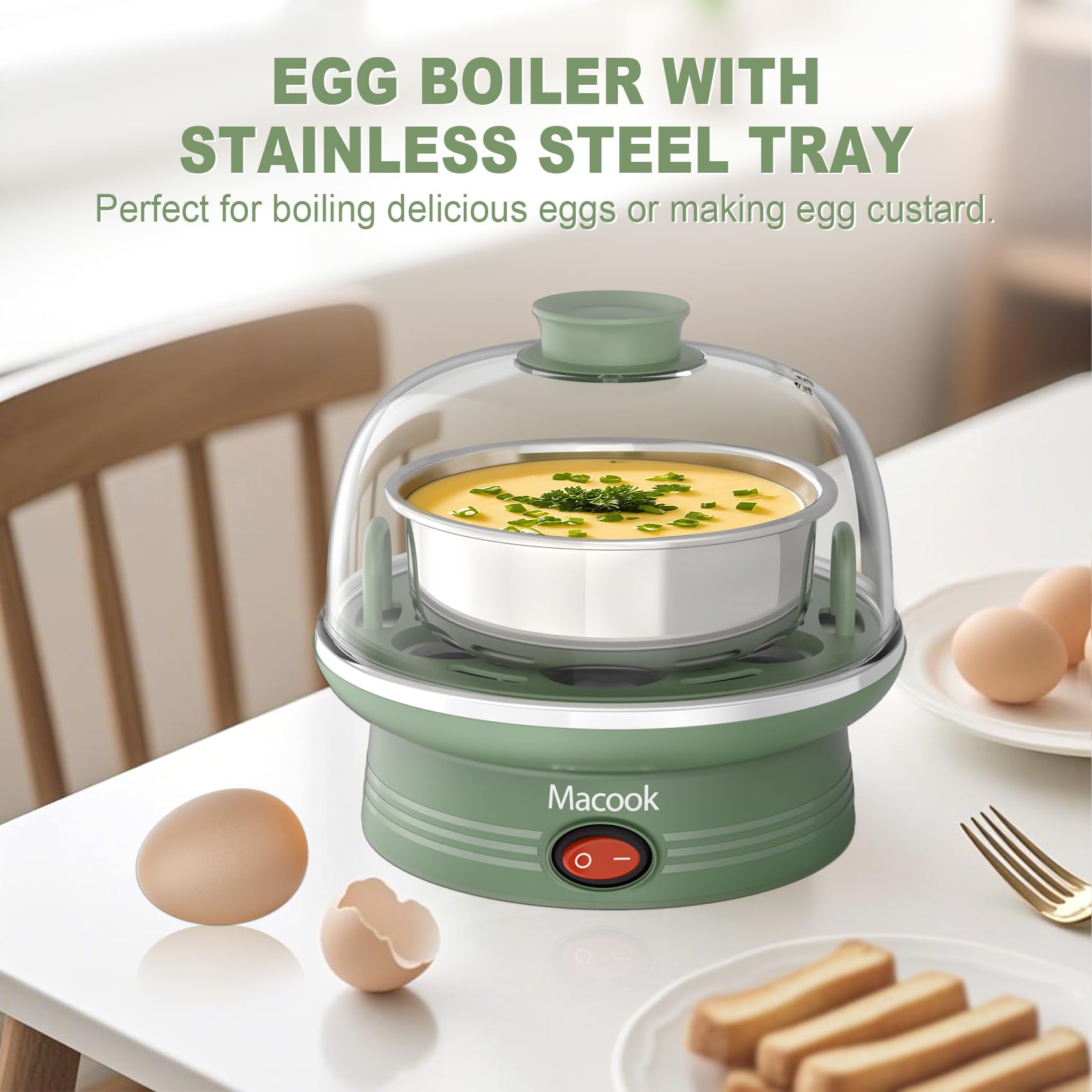 Olla rápida para huevos, olla eléctrica de huevos con capacidad para 7 huevos duros para huevos duros, medianos, suaves, escalfados, huevos al vapor, caldera de huevos con apagado automático, sin BPA, 8