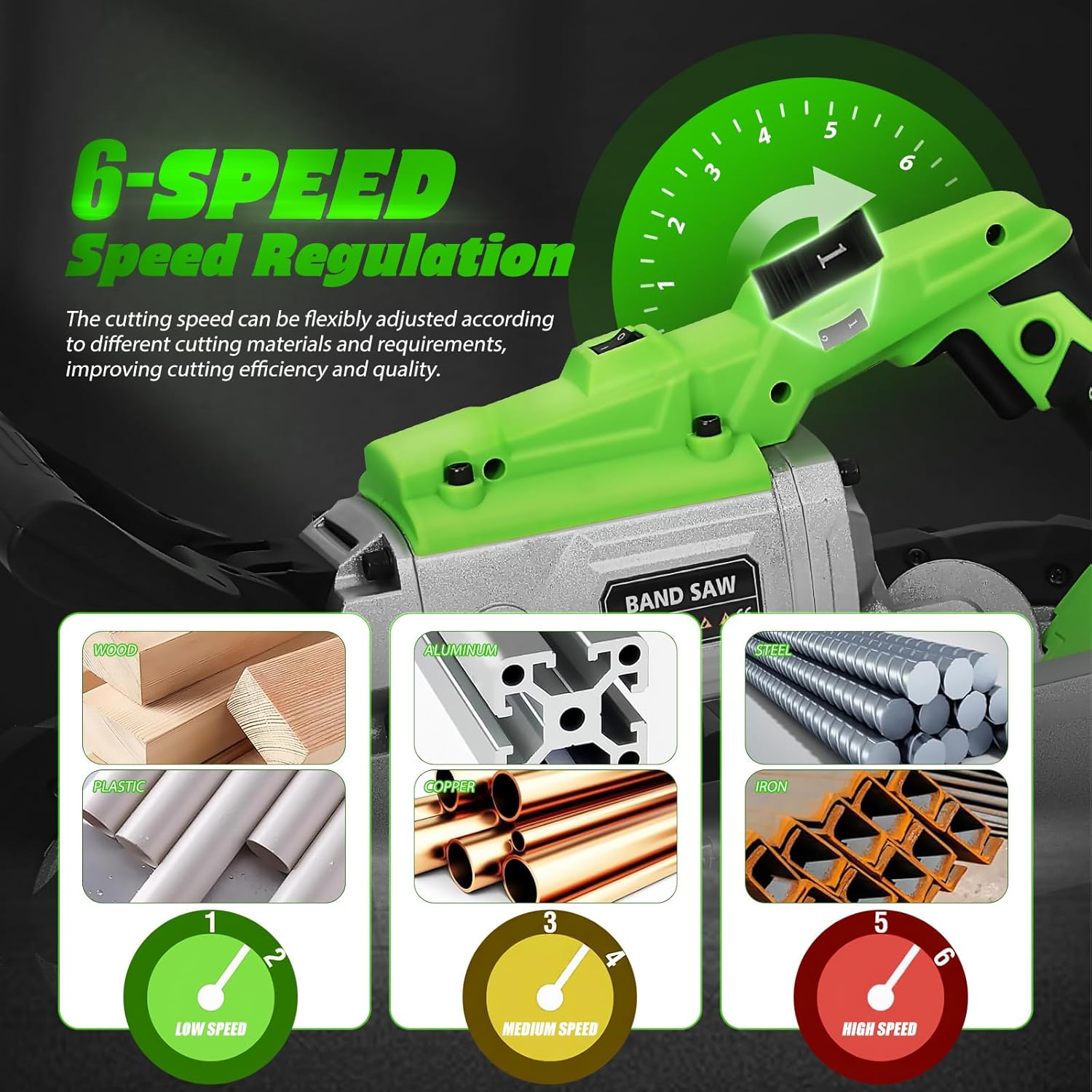 Portable Band Saw with Removable Alloy Steel Base, 10 Amp 5-Inch Deep Cut Metal Bandsaw with 6-Speed Variable Speed, 45°-90° Metal & Wood Cutting Table Saw with LED Light, 2 Blades & Wheels