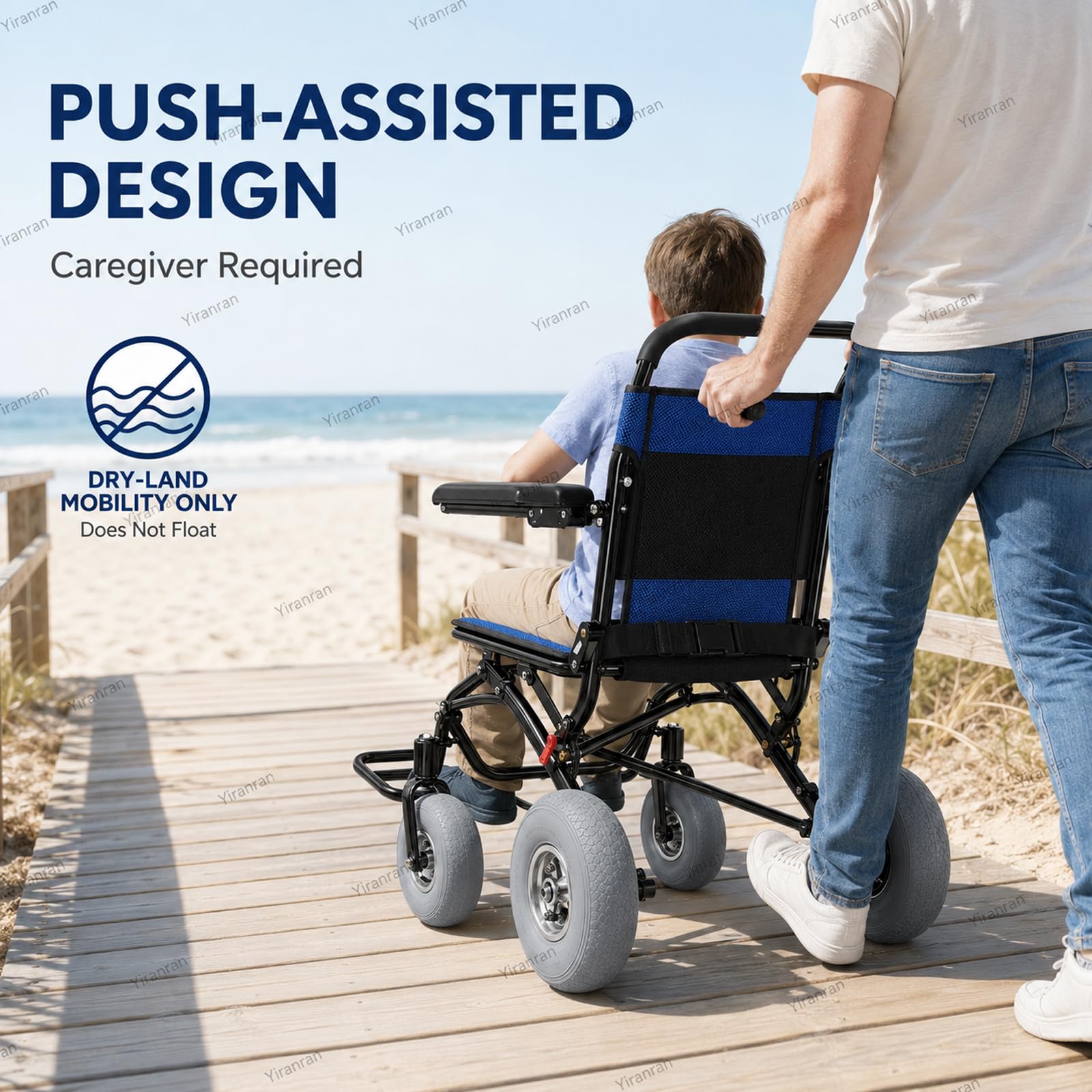 Silla De Ruedas Todoterreno para Playa, Plegable, con Neumáticos Anchos para Arena Blanda, De 12 Y 9 Pulgadas, Capacidad De 220 LB, Ruedas De Liberación Rápida, Reposabrazos Y Reposapiés