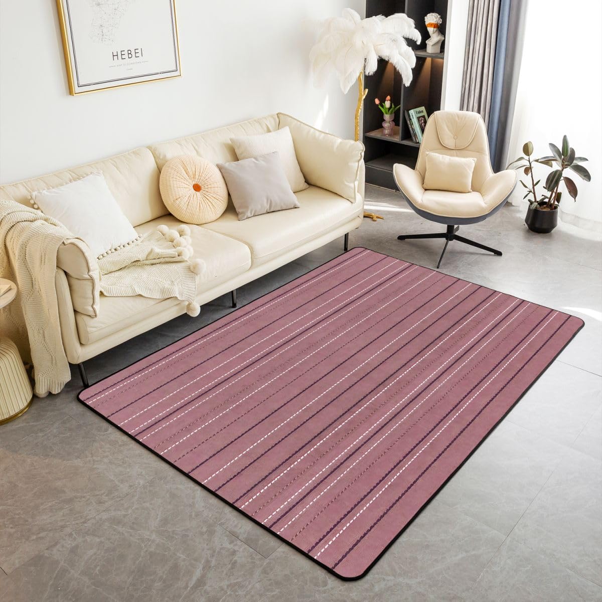 Loussiesd Tapis Salon 100x150cm Rétro Striped Tapis d’intérieur et d’extérieur Rouge Vintage Rayures Modèle Doux Antidérapant Moderne Géométrique pour Salon et Chambre Lavable