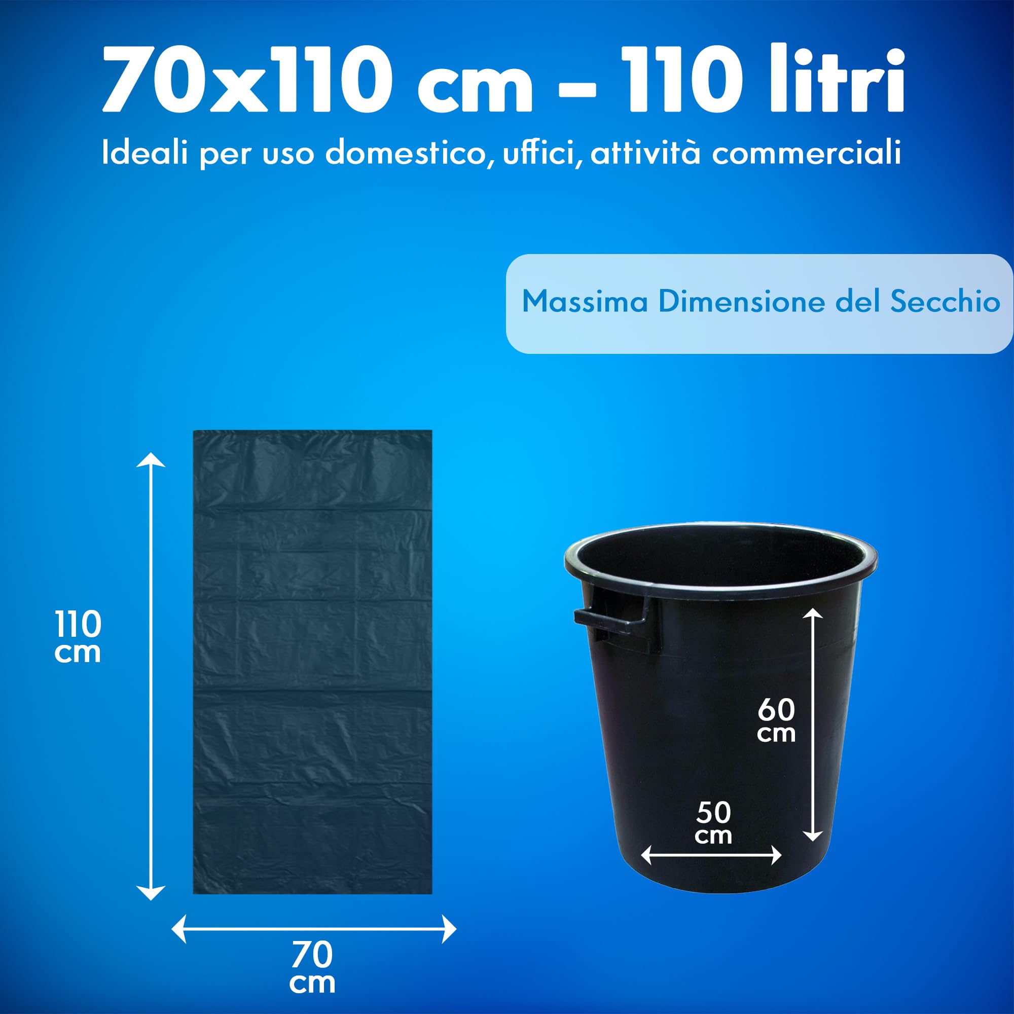 GM 120 Sacchi Spazzatura 70x110 cm, Colore NERO, Capacità 110 Litri, Media Resistenza, Antigoccia, Sacchetti per Raccolta Indifferenziata, Fatti in plastica LDPE Made in Italy, 6 Rotoli da 20 Pezzi