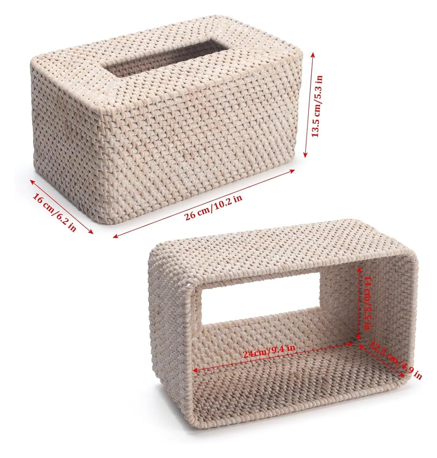 Scatola for fazzoletti di vimini rettangolare da 1 pz Per casa | Porta fazzoletti for il viso for soggiorno, bagno, cucina, camera da letto(Washed white)