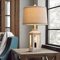 Vista 6 de Lámpara de mesa de 60.3 cm con puertos USB C+A retro de estilo granja con control táctil regulable de 3 vías, lámpara nocturna blanca vintage