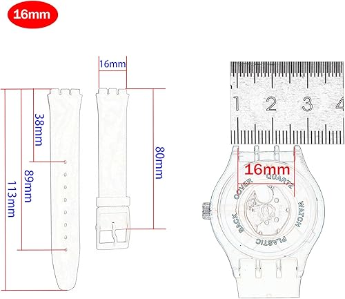 Miniatura 5 de Correa de reloj de goma ultrafina de 0.630 in para mujer, compatible con Swatch, correa de reloj de silicona de repuesto, impermeable, para mujer,