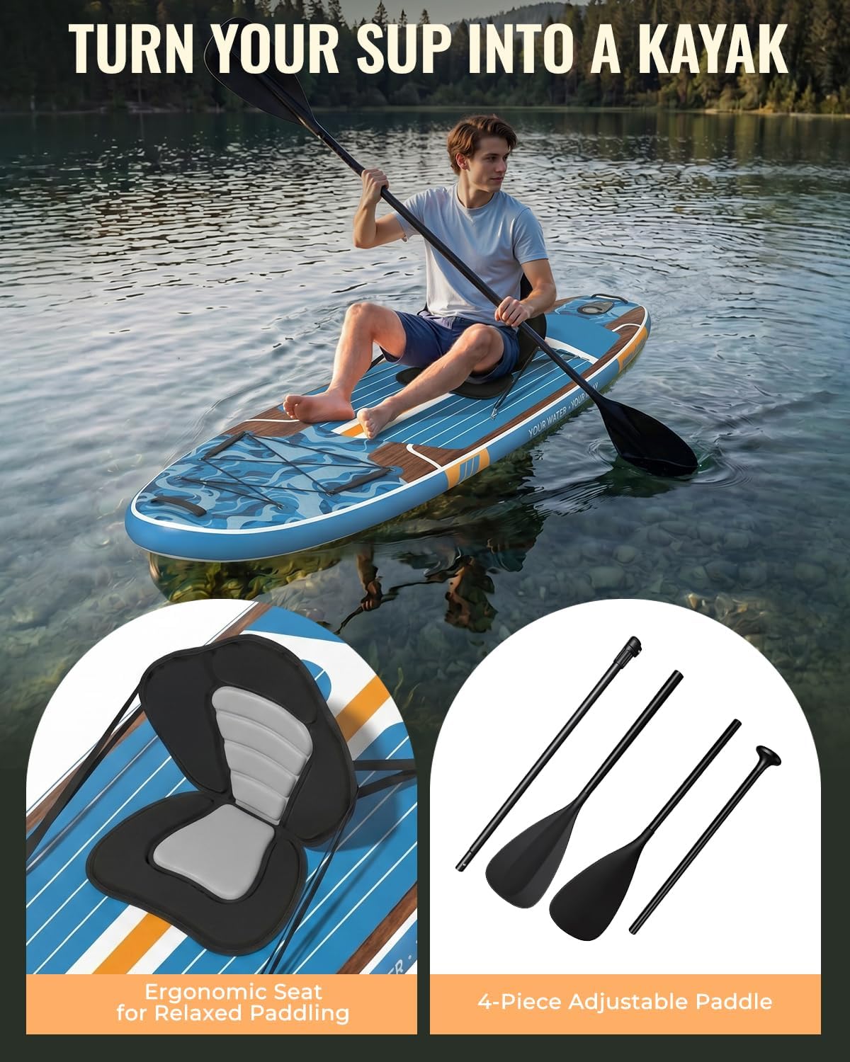 11ft Inflatable Stand Up Paddle Board, Wood Grain Ultra Lightweight SUP, 430lb Capacity for Adults Youth Family, for Fishing Surfing Camping, Includes Backpack & Pump