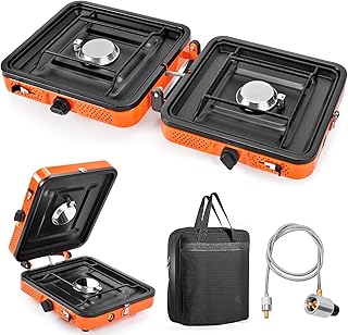 GGC Camping Stove 2 Burner, 20,000 BTU Foldable Camping Stove, Propane Portable Camp Stove with Adjustable Flame, Piezo Ignition & Carry Bag, Portable Stove for Camping, Picnics, and Outdoor Cooking