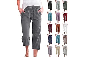 APIVOE Linen Capri Pants for Women Summer Drawstring Casual Capris