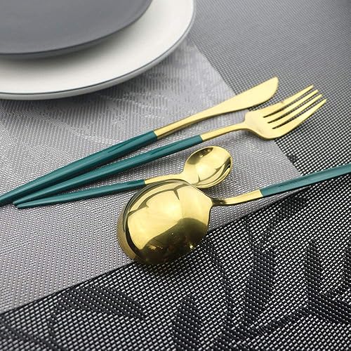 Miniatura 2 de JASHII Juego de cubiertos de 4 piezas de acero inoxidable 304 para el hogar, pulido con espejo, cuchillo, tenedorcuchara, moderno y elegante juego