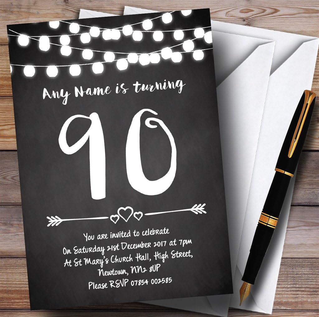 Chalk Style Lights 90th Personalized Birthday Party Invitations