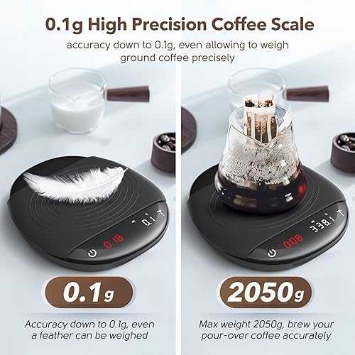 Miniatura 5 de Mini báscula de café con temporizador, báscula digital de espresso de 4.4 lbs0.00 oz, precisión para verter sobre café, recargable hasta 0.00 oz de