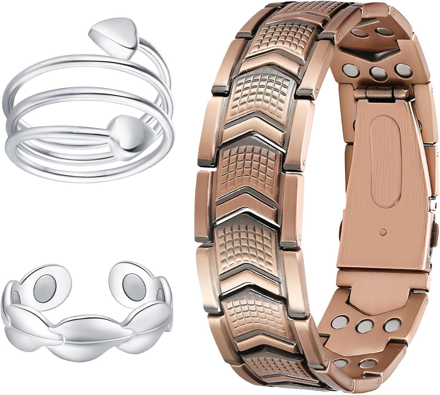Feraco Copper Bracelet 3X Strength,Copper Rings,2 Magnetic Therapy Copper Jewelry with Powerful 3800 Gauss Magnets,Gift for Men Women