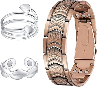 Feraco Copper Bracelet 3X Strength,Copper Rings,2 Magnetic Therapy Copper Jewelry with Powerful 3800 Gauss Magnets,Gift for Men Women