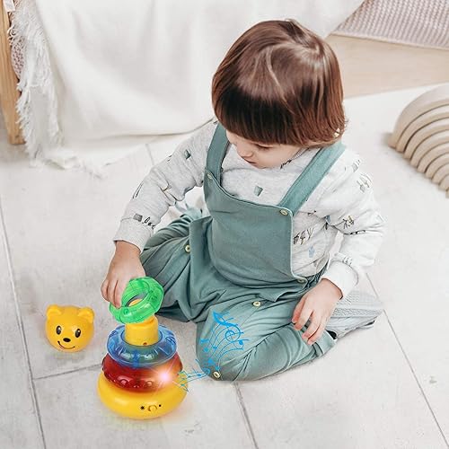 Miniatura 4 de Playkidz Apilador de anillos musicales de oso, juguetes apilables con luces y sonidos para niños pequeños, juguete sensorial y educativo para niñas
