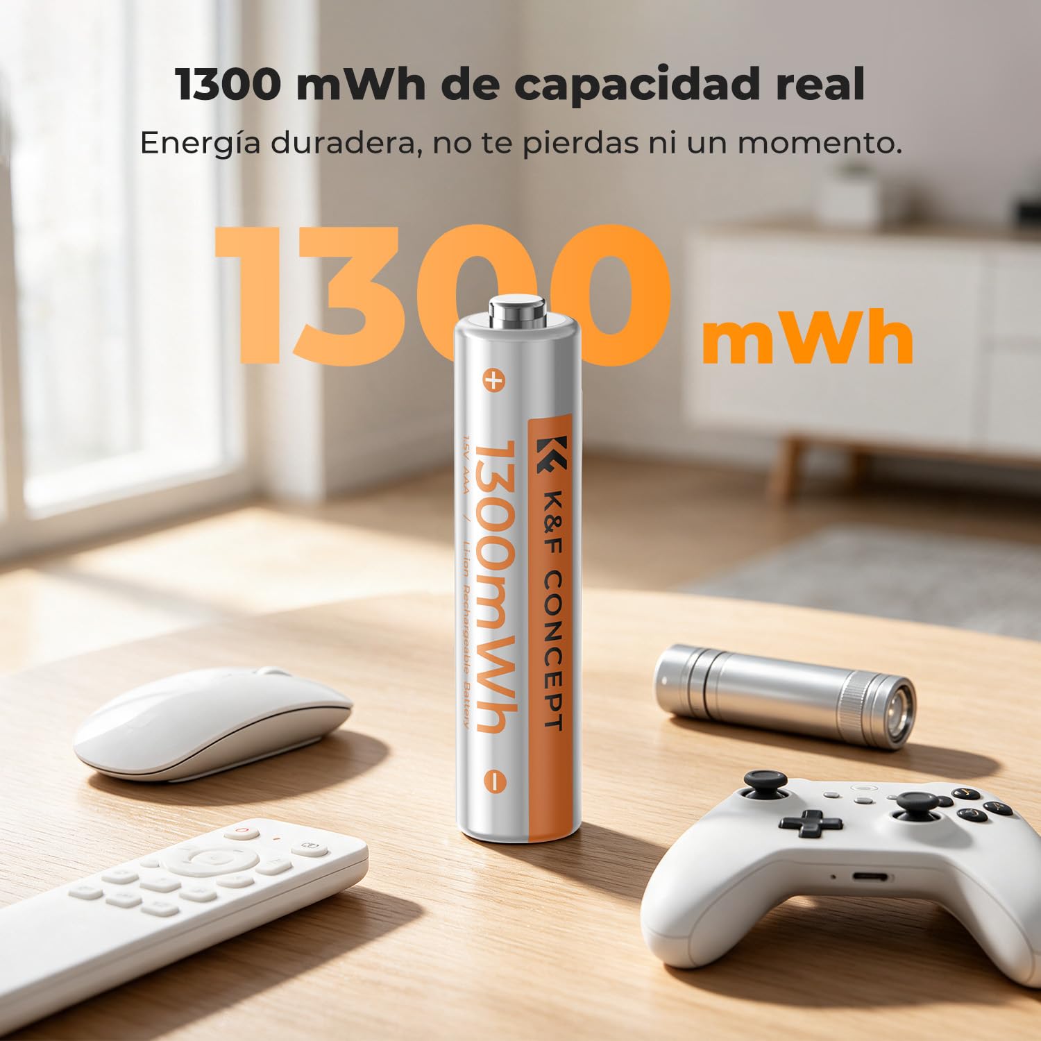 K&F CONCEPT Pilas AAA Litio Recargables 1300mWh 1,5V 12 Uds Cargador Type-C