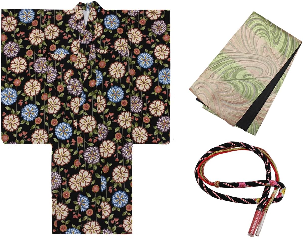 ☆専用☆7歳 レトロ黄緑御所車牡丹 七五三 お着物フルセット