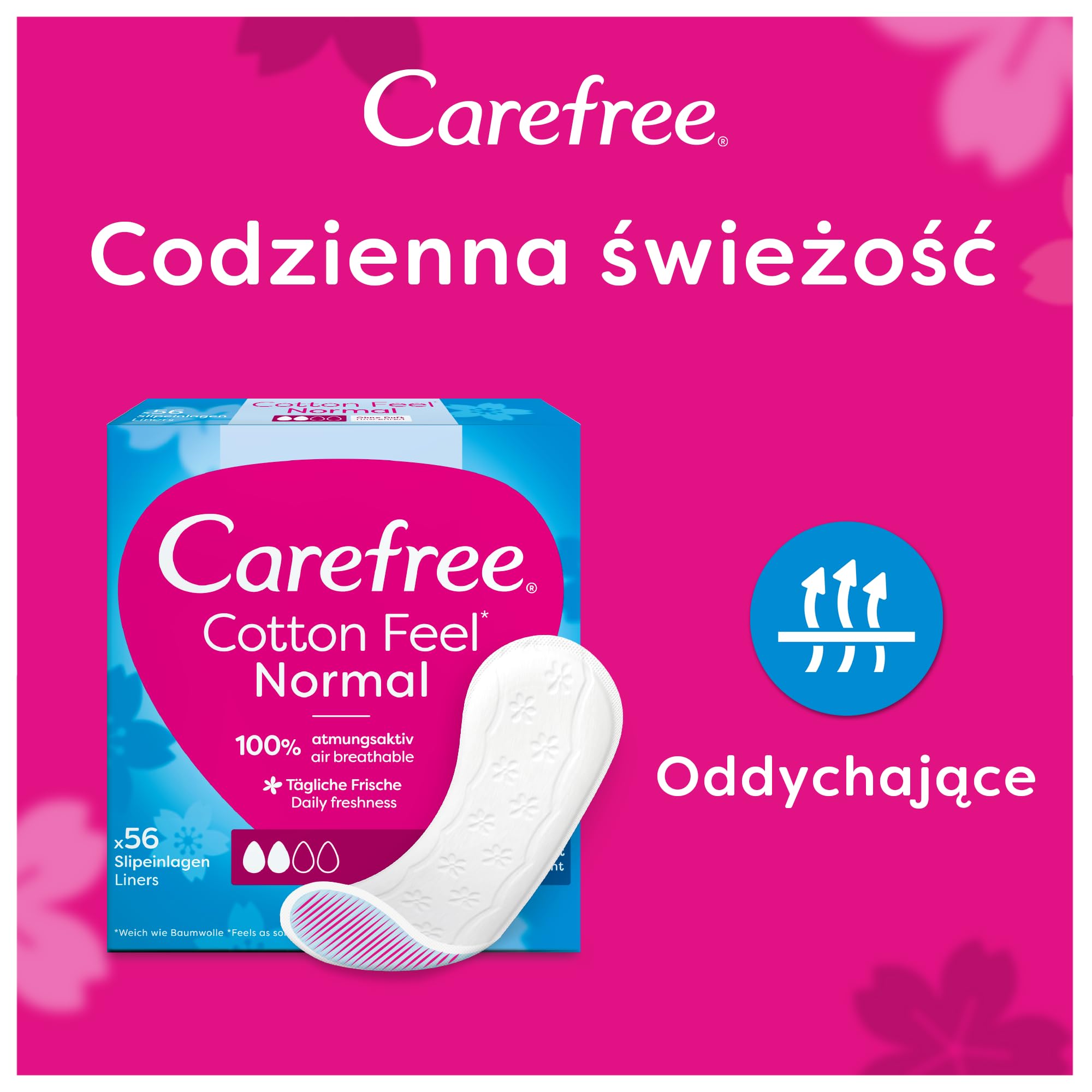 Carefree Cotton Aloe 76 szt. Wkładki higieniczne o zapachu aloesowym. Miękkie i łagodne dla skóry. Zawierają naturalny ekstrakt z bawełny. Nie zawierają barwników, niebielone chlorem.