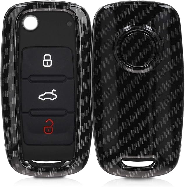 kwmobile Car Key Cover Compatible with VW Skoda SEAT 3 Button Car Key - Hard Case - Carbon Black