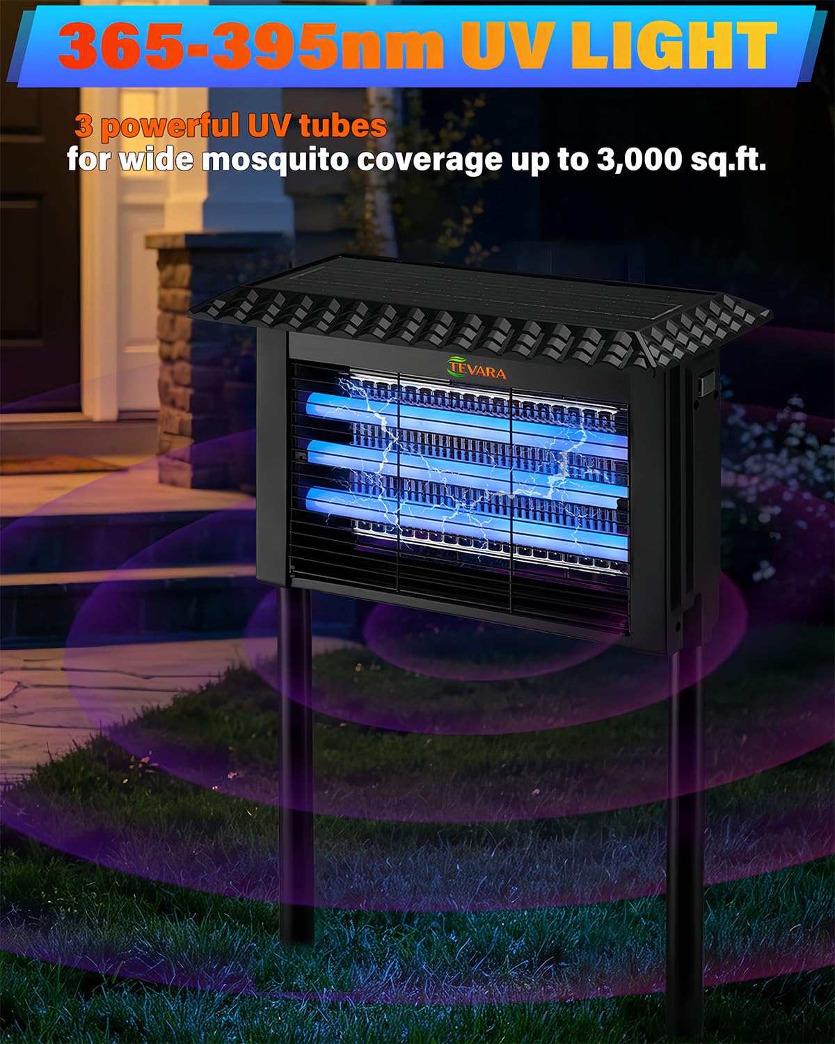 Zapper Solar Bug Zapper Outdoor - Zapper zanzare senza fili da 4500 V con controllo della pioggia, pannello solare da 10 W e sensore di luce intelligente, luci da percorso 2 in 1 e zanzariera per
